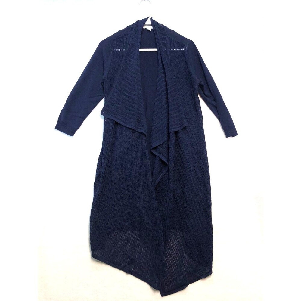 New York & Company Sweater Cardigan Women's Size Small Navy Blue Lacey Knit Long